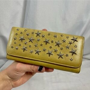 Jimmy Choo | large gold leather star studded wallet cardholder
